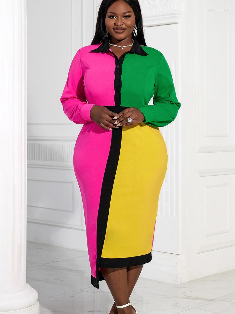 Plus Size Dresses Color Block Dress Women Patchwork Turn Down Collar Robe Long Sleeves Elegant Slim Spring Fashion Office Ladies Classy, Rose
Plus Size Dresses Color Block Dress Women Patchwork Turn Down Collar Robe Long Sleeves Elegant Slim Spring Fashion Office Ladies Classy, Rose