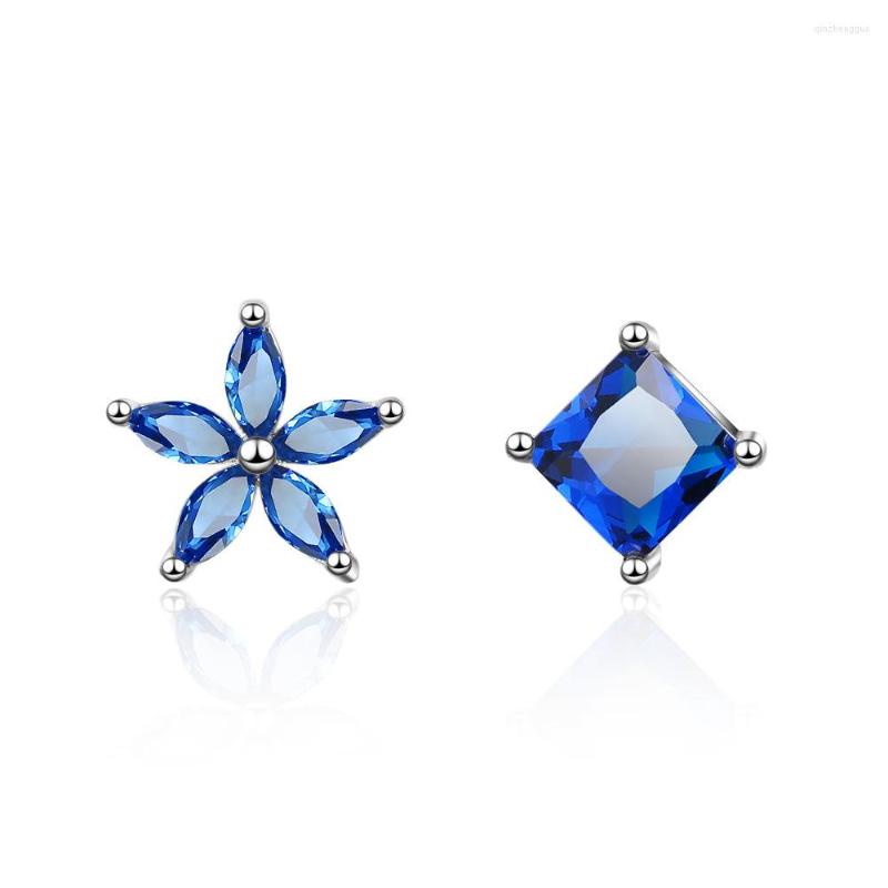Stud Earrings Personality Asymmetrical Blue Flower Woman Accesories Fine Jewelry For Korean