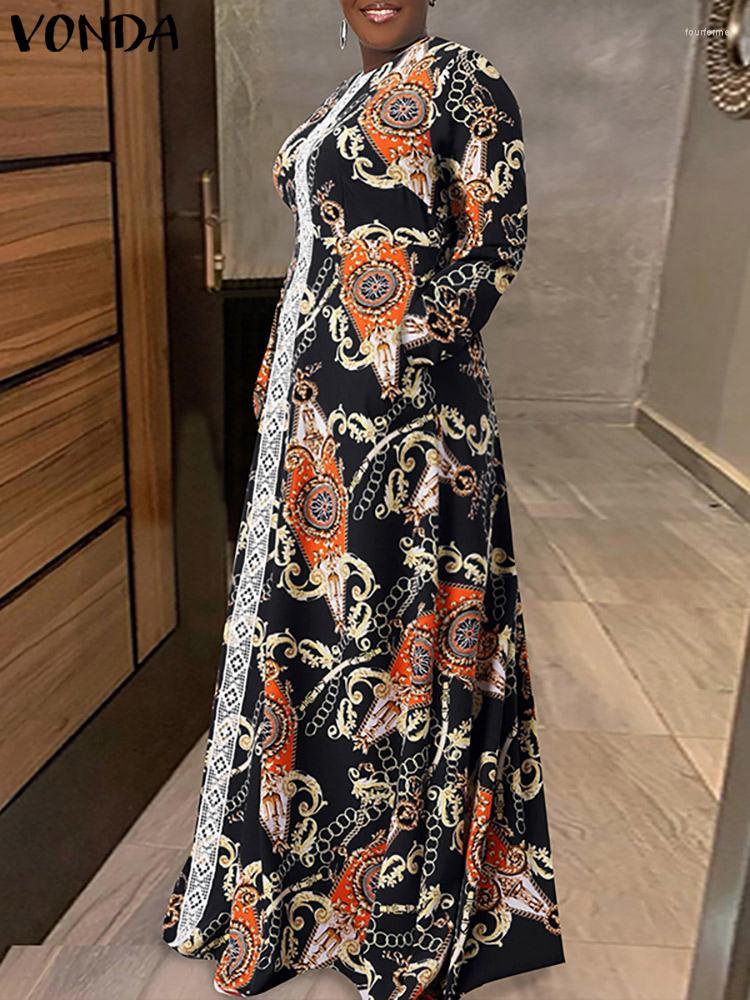 Casual Dresses Oversized Women's Long Dress VONDA 2023 Autumn Printed Bohemian Party Vestidos Loose Sleeve Pockets Holiday Robe, Black 
Casual Dresses Oversized Women's Long Dress VONDA 2023 Autumn Printed Bohemian Party Vestidos Loose Sleeve Pockets Holiday Robe, Black