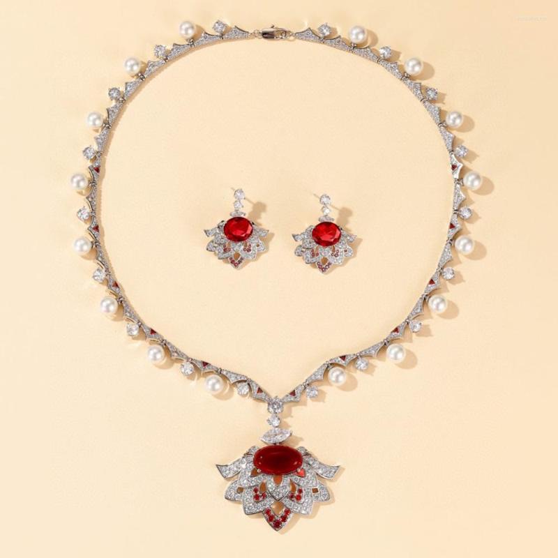 Necklace Earrings Set High Fashion Red Crystal Pearl Pendant For Women Party Wedding Gorgeous Fine Dubai Jewelry, Picture shown
Necklace Earrings Set High Fashion Red Crystal Pearl Pendant For Women Party Wedding Gorgeous Fine Dubai Jewelry, Picture shown