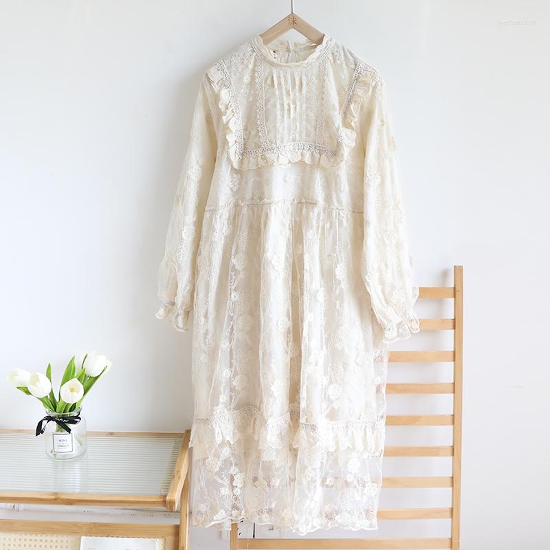 Casual Dresses Spring Autumn Women Japanese Style Sweet Mori Kei Full Flower Embroidery Loose Plus Size Beige Lace, Creamy-white
Casual Dresses Spring Autumn Women Japanese Style Sweet Mori Kei Full Flower Embroidery Loose Plus Size Beige Lace, Creamy-white