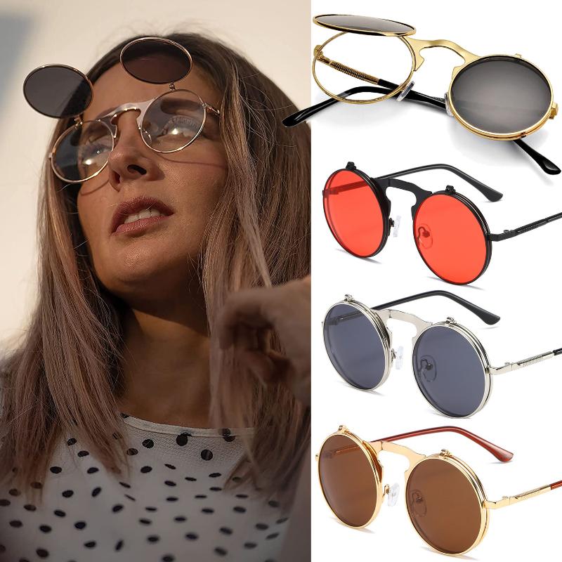 Sunglasses Creative Flip Fashion Vintage Steam Punk Round Metal Frame Glasses Men Women Cycling Driving Anti UV SunglassSunglasses
Sunglasses Creative Flip Fashion Vintage Steam Punk Round Metal Frame Glasses Men Women Cycling Driving Anti UV SunglassSunglasses