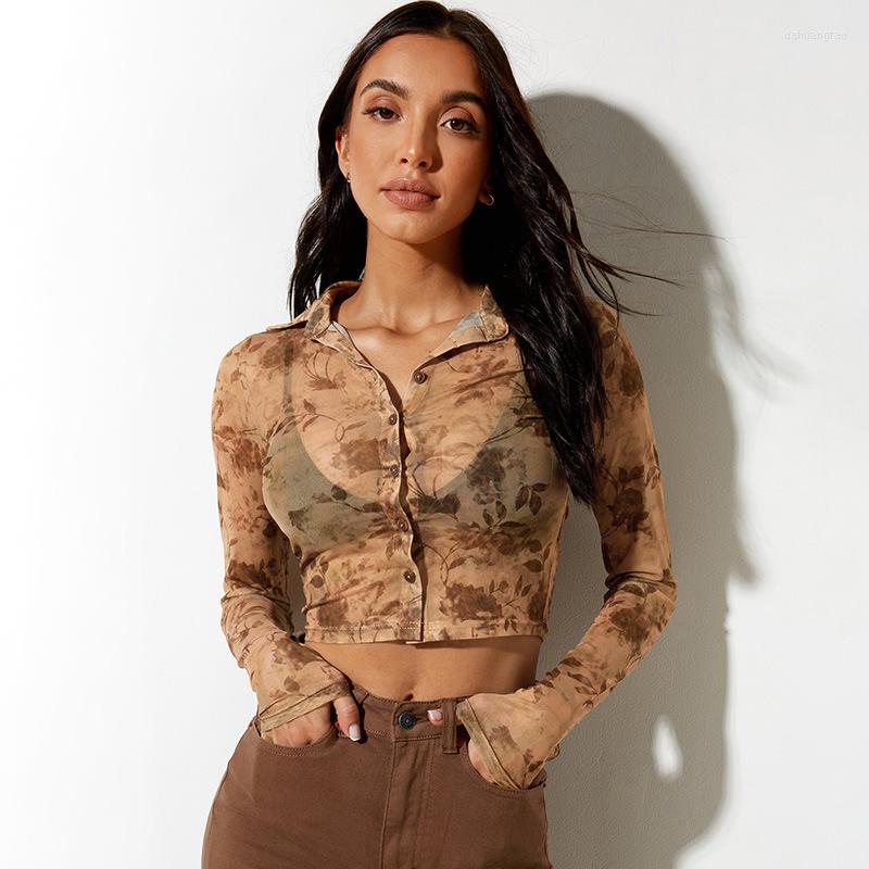 Women' T Shirts Perspective Plants Printed Lapel Long Sleeve T-Shirts Spring Summer Women Single Breasted Crop Tops Office Lady Casual, Light brown
Women' T Shirts Perspective Plants Printed Lapel Long Sleeve T-Shirts Spring Summer Women Single Breasted Crop Tops Office Lady Casual, Light brown