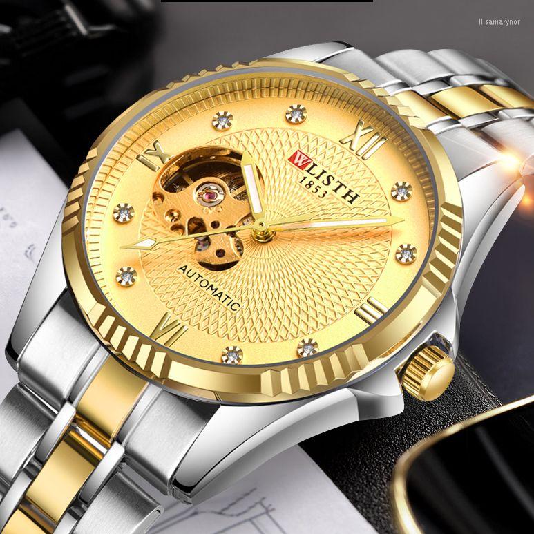Wristwatches WLISTH Luxury Vintage Diamond Men's Automatic Mechanical Wristwatch Waterproof Stainless Steel Golden Men Clock Reloj, Gold
Wristwatches WLISTH Luxury Vintage Diamond Men's Automatic Mechanical Wristwatch Waterproof Stainless Steel Golden Men Clock Reloj, Gold