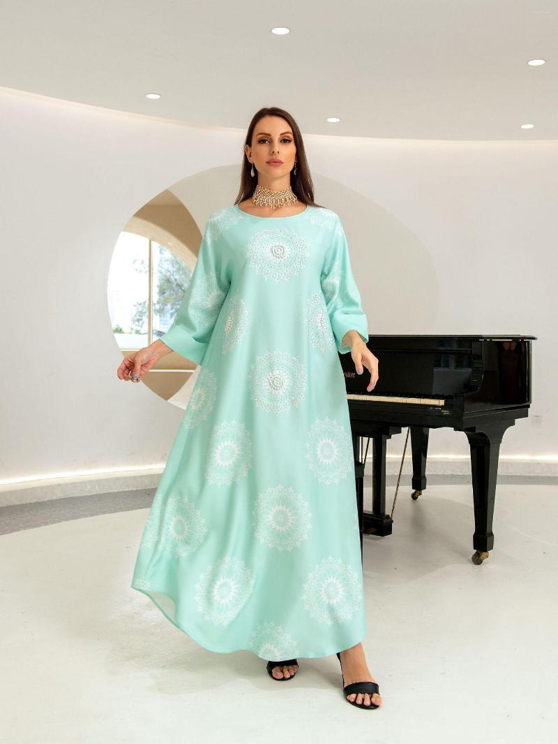 

Ethnic Clothing Modest Muslim Women Party Dress Abaya Diamonds Printing Luxury Evening Gowns Dubai Arabic Robe Middle East Ramadan Clothes