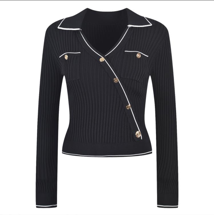 208 2023 Runway Spring Summer Women Sweater Black Brand SAme Style Sweater Long Sleeve Lapel Neck Fashion Clothes YL
208 2023 Runway Spring Summer Women Sweater Black Brand SAme Style Sweater Long Sleeve Lapel Neck Fashion Clothes YL