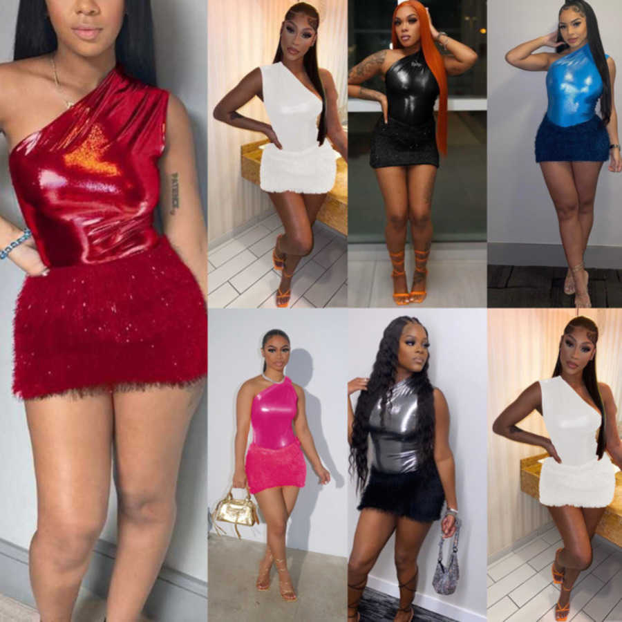 Designer 2023 Summer Tracksuits Women Two Piece Outfits Slim PU Leather Knitted Wool One-shoulder Jumpsuits And Short Skirt, Hei yin
Designer 2023 Summer Tracksuits Women Two Piece Outfits Slim PU Leather Knitted Wool One-shoulder Jumpsuits And Short Skirt, Hei yin