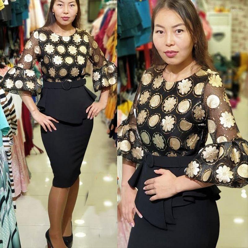 Skirts 2 Pieces Set Dashiki African Women Sequins Dress Top Suit Spring Summer Clothing Floral Maxi Robes Elegant Office Wear, Burgundy 
Skirts 2 Pieces Set Dashiki African Women Sequins Dress Top Suit Spring Summer Clothing Floral Maxi Robes Elegant Office Wear, Burgundy