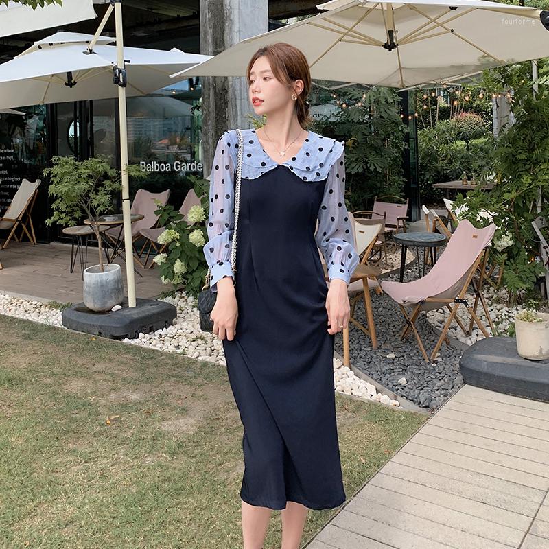Casual Dresses 2023 Autumn And Winter Korean Style Fashion Ruffled Doll Collar Polka Dot Mesh Stitching Long-sleeved Mid-length Dress, Black
Casual Dresses 2023 Autumn And Winter Korean Style Fashion Ruffled Doll Collar Polka Dot Mesh Stitching Long-sleeved Mid-length Dress, Black