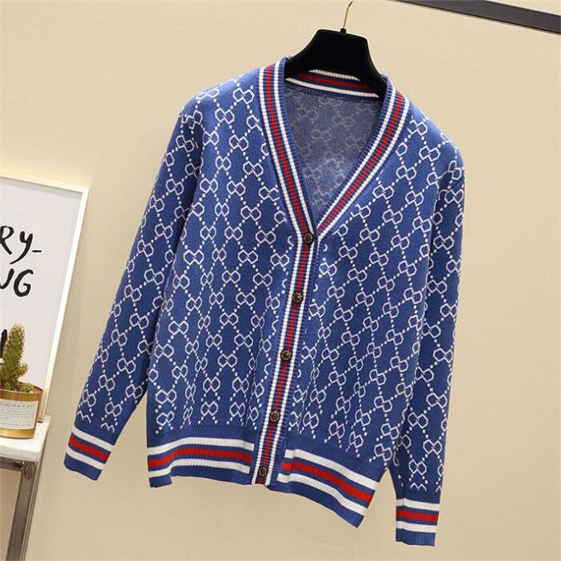 2023 Designer Cardigan Autumn Womens V Neck Sweaters Long Sleeved Cotton Knit Sweater Women Loose Casual Jacket Coats Ladys Sleeve Maglione Clothing Asian Size S-3XL