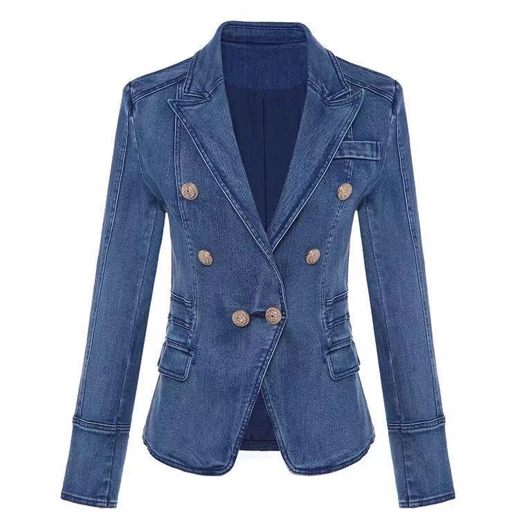 Women' Suits & Blazers HIGH QUALITY Fashion 2023 Designer Blazer Metal Lion Buttons Double Breasted Denim Jacket Outer Coat Free Sh, Navy blue
Women' Suits & Blazers HIGH QUALITY Fashion 2023 Designer Blazer Metal Lion Buttons Double Breasted Denim Jacket Outer Coat Free Sh, Navy blue