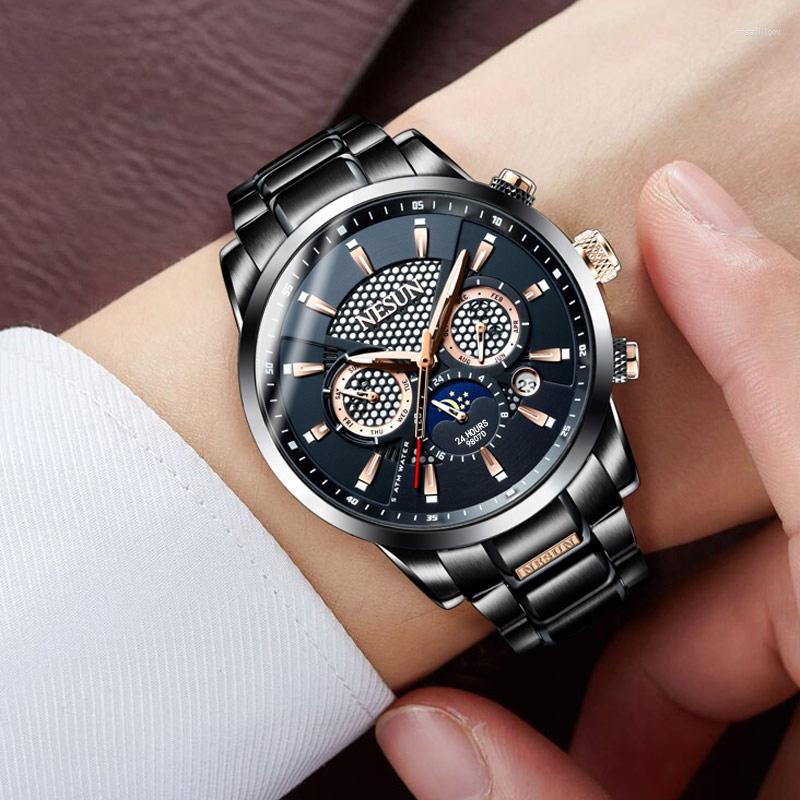 Wristwatches NESUN Men's Watch Fashion Multifunction Display Automatic Mechanical Luminous Waterproof Moon Phase Business Watches, Steel-silver
Wristwatches NESUN Men's Watch Fashion Multifunction Display Automatic Mechanical Luminous Waterproof Moon Phase Business Watches, Steel-silver