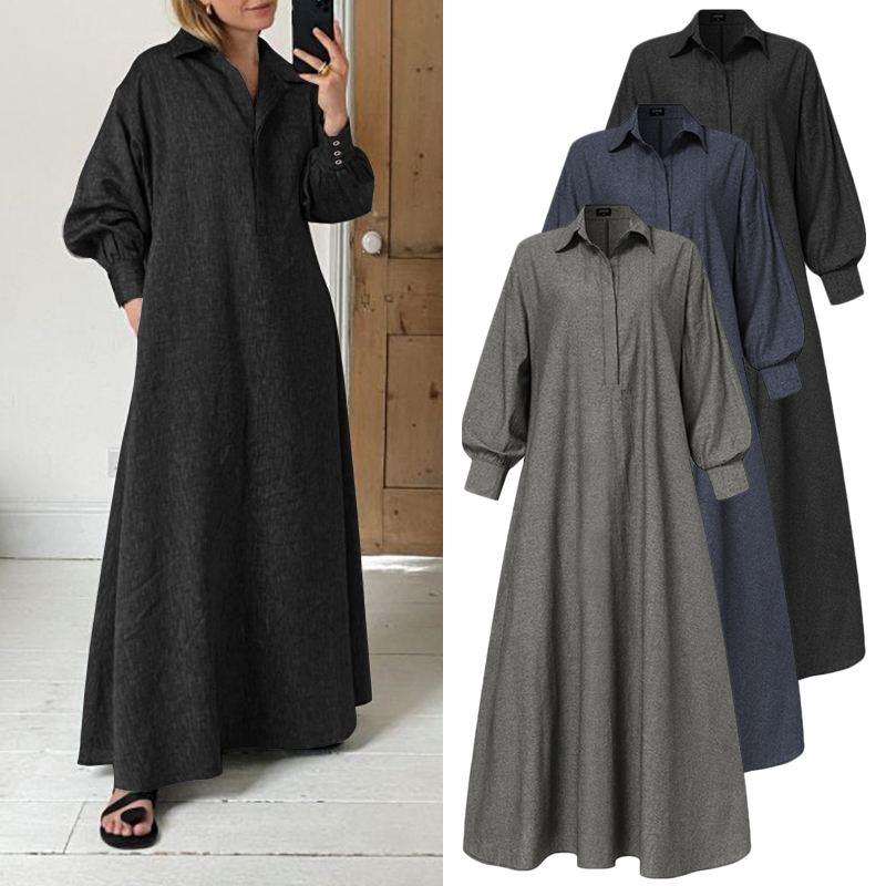 Casual Dresses Dress For Women Solid Sundress Vintage Lapel Collar Pleated Kaftan Long Robe VONDA Plus Size Vestidos -5XL, Black
Casual Dresses Dress For Women Solid Sundress Vintage Lapel Collar Pleated Kaftan Long Robe VONDA Plus Size Vestidos -5XL, Black
