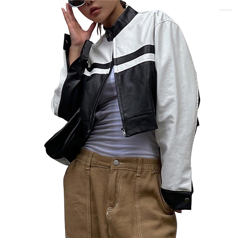 Women' Jackets Xingqing Crop Leather For Women Stand Collar Zip Up Long Sleeve Tops Contrast Color Coat Y2k 2000s Clothing Streetwear, As photo shows
Women' Jackets Xingqing Crop Leather For Women Stand Collar Zip Up Long Sleeve Tops Contrast Color Coat Y2k 2000s Clothing Streetwear, As photo shows