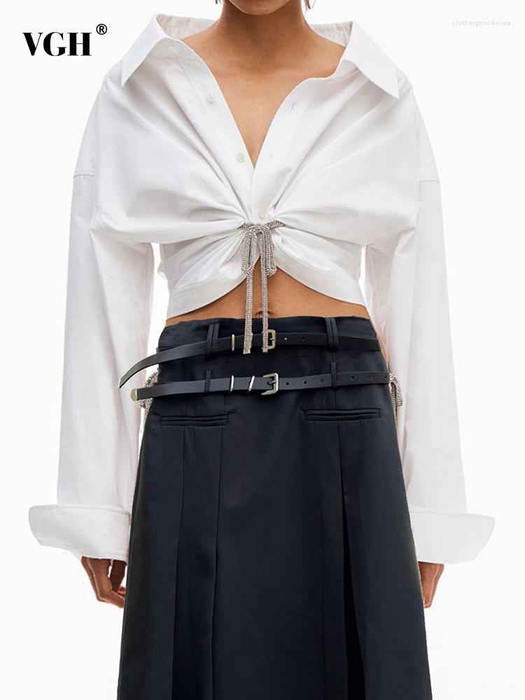 Women' Blouses VGH Gathered Waist White Shirts Female Lapel Long Sleeve Patchwork Diamond Lace Up Loose For Women Fashion Spring Style
Women' Blouses VGH Gathered Waist White Shirts Female Lapel Long Sleeve Patchwork Diamond Lace Up Loose For Women Fashion Spring Style