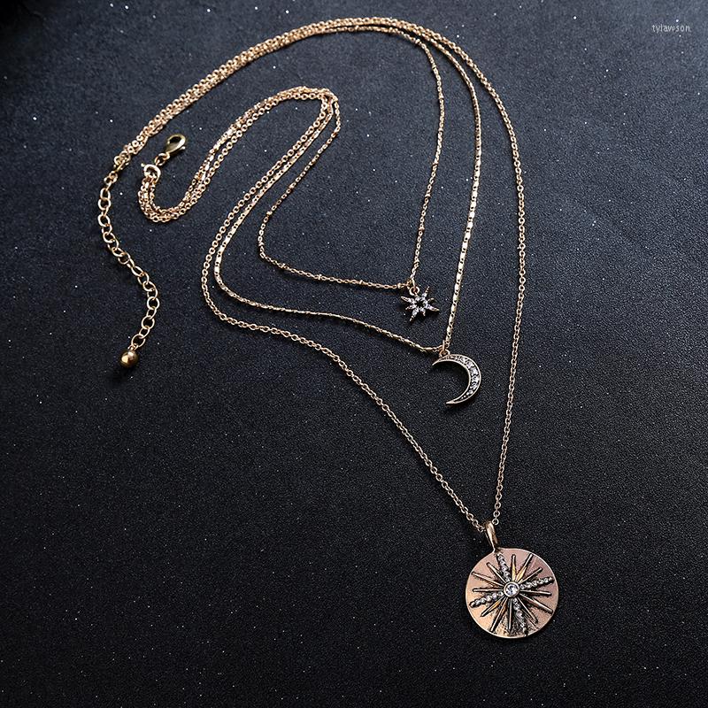 Pendant Necklaces RKR Exquisite Crystal Star Moon Three-layered For Women Vintage Gold Color Chains 2023 Fashion Jewelry
Pendant Necklaces RKR Exquisite Crystal Star Moon Three-layered For Women Vintage Gold Color Chains 2023 Fashion Jewelry