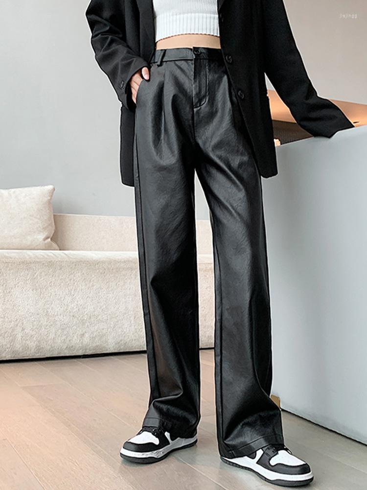 Women's Pants 2023 Pu Leather Casual Straight Trousers Elastic Waist Wide Leg Suit Korean Fashion Women Clothing, Black stretch
Women's Pants 2023 Pu Leather Casual Straight Trousers Elastic Waist Wide Leg Suit Korean Fashion Women Clothing, Black stretch