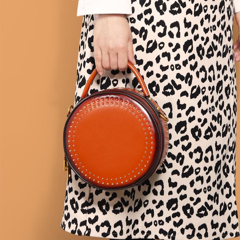 Evening Bags Retro Round Handbag For Women Leather Casual Rivet Bag Ladies High Quality Shoulder Double Zipper First Layer Cowhide, Brown
Evening Bags Retro Round Handbag For Women Leather Casual Rivet Bag Ladies High Quality Shoulder Double Zipper First Layer Cowhide, Brown