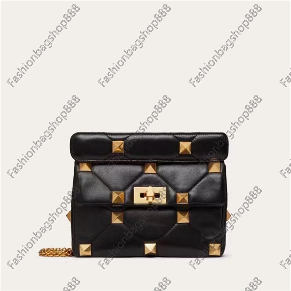 Fashion designer messenger bag handbags One shoulder Roman Stud metal rivet chain bag Quilted sheepskin handbag Removable shoulders str353E, Black gold 1
Fashion designer messenger bag handbags One shoulder Roman Stud metal rivet chain bag Quilted sheepskin handbag Removable shoulders str353E, Black gold 1