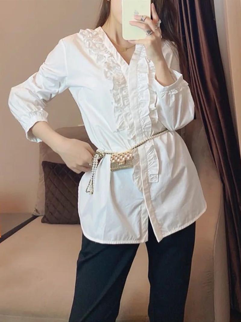 Women' Blouses & Shirts Cotton Mid-length Blouse White Loose Ruffles V-neck Female Simple Shirt 2023 Autumn Long Sleeve TopWome
Women' Blouses & Shirts Cotton Mid-length Blouse White Loose Ruffles V-neck Female Simple Shirt 2023 Autumn Long Sleeve TopWome