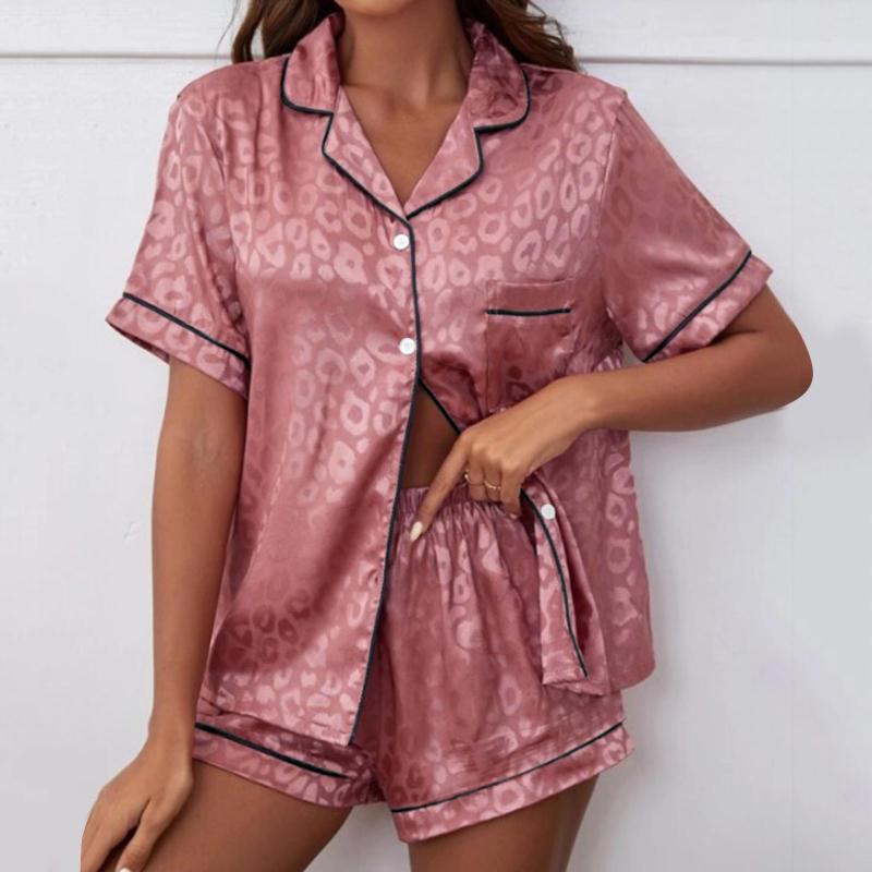 Women's Sleepwear Lapel Silk Satin Women Multi Color Printed Short Sleeve Pants Pajamas Set Nightwear Casual Ladies Homewear
Women's Sleepwear Lapel Silk Satin Women Multi Color Printed Short Sleeve Pants Pajamas Set Nightwear Casual Ladies Homewear