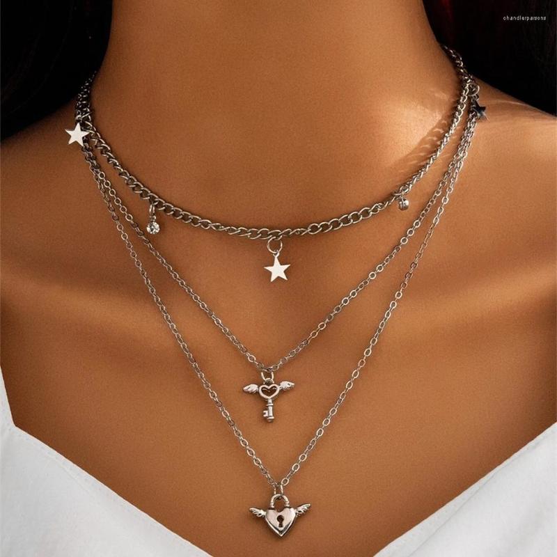 Pendant Necklaces Vintage Fashion Multilayer Silver Color Star Heart-shaped Angel Lock Set Necklace For Women Boho Choker Jewelry Gift
Pendant Necklaces Vintage Fashion Multilayer Silver Color Star Heart-shaped Angel Lock Set Necklace For Women Boho Choker Jewelry Gift