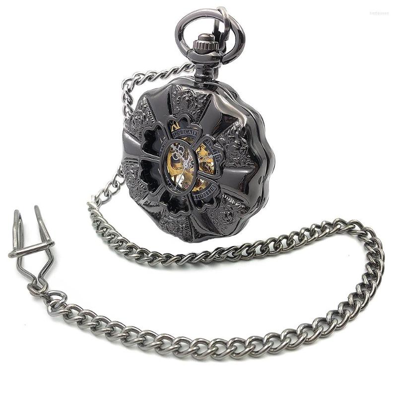 Pocket Watches Black Case Half Roman Number Dial Steampunk Vintage Hollow Analog Skeleton Hand Winding Mens Mechanical Watch Gift, Picture shown
Pocket Watches Black Case Half Roman Number Dial Steampunk Vintage Hollow Analog Skeleton Hand Winding Mens Mechanical Watch Gift, Picture shown