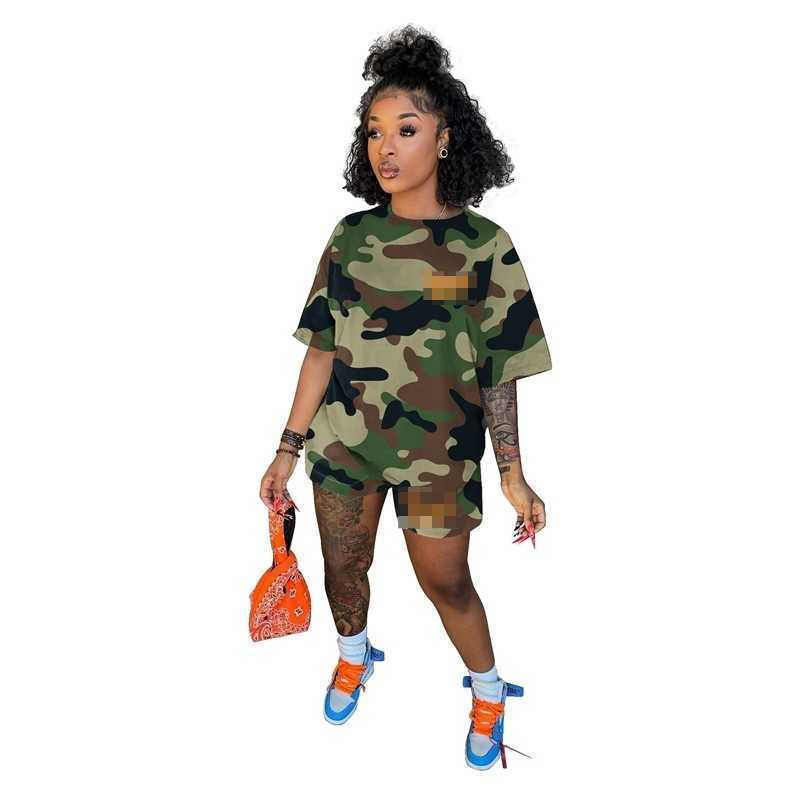 Summer Womens Tracksuits Designer Two Piece Short Sets Letter Camouflage Printed Short Sleeves T Shirt Shorts Outfits Ladies Clothing