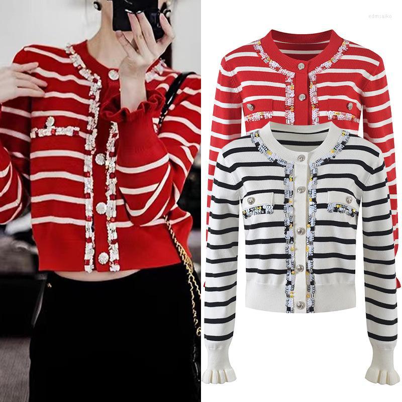 Women' Knits Brand Fashion Red Stripe Single Broken Slim Sweater Women' 2023 Spring Short Flare Sleeve O-Neck Cardigans
Women' Knits Brand Fashion Red Stripe Single Broken Slim Sweater Women' 2023 Spring Short Flare Sleeve O-Neck Cardigans