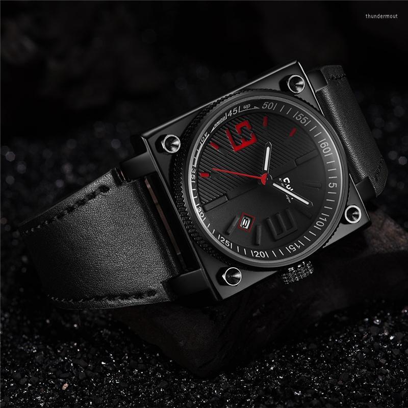 Wristwatches Oulm Fashion Men's Watches Square Dial Genuine Leather Strap Watch Male Clock Waterproof Military WristwatchWristwatches Th, Red