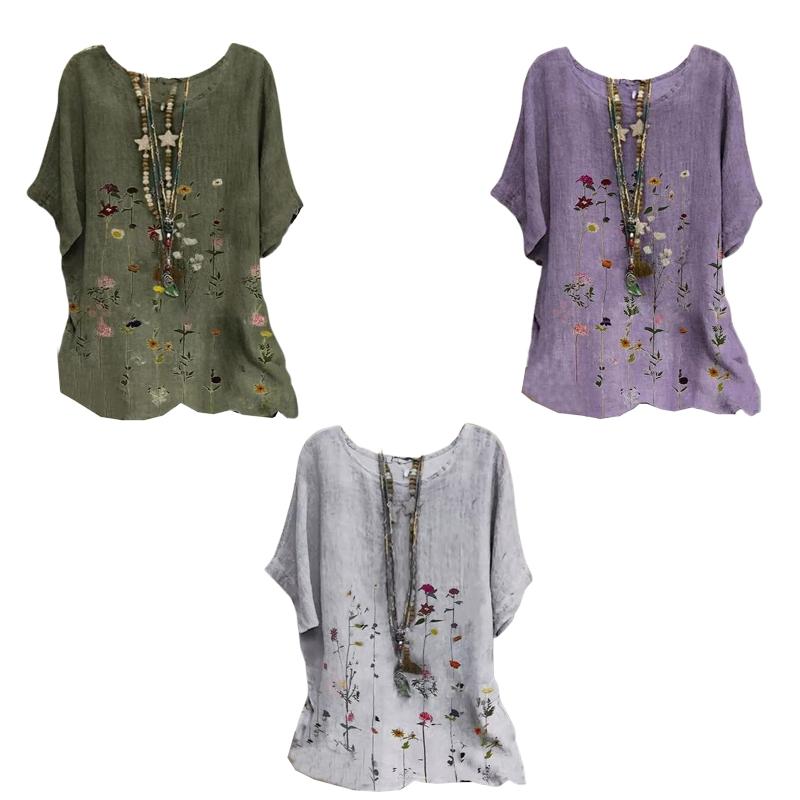 Women' T Shirts Women Summer Short Sleeve Round Neck Imitation Linen Vintage Floral Print Casual Loose Blouse Flowy Hem Pullovers, Gray
Women' T Shirts Women Summer Short Sleeve Round Neck Imitation Linen Vintage Floral Print Casual Loose Blouse Flowy Hem Pullovers, Gray
