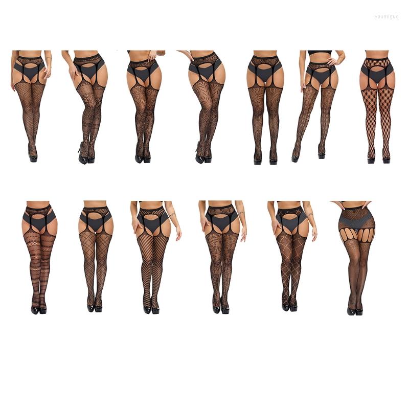 

Women Socks Sexy Fishnet Lingerie High Waist Suspender Pantyhose Hollow Out Patterned Sheer Tights Garter Thigh Stockings