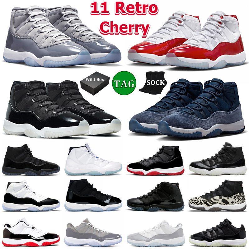 

With Box Cherry 11 Basketball Shoes Men Women 11s Cool Grey Cement Midnight Navy Jubilee 25th Anniversary Gamma Blue Concord Bred Low Mens