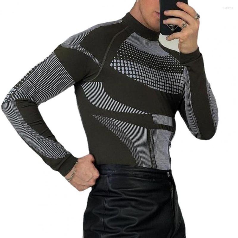 Men's T Shirts Thermal Elastic Contrast Color Winter Base Top For Club Men T-shirt