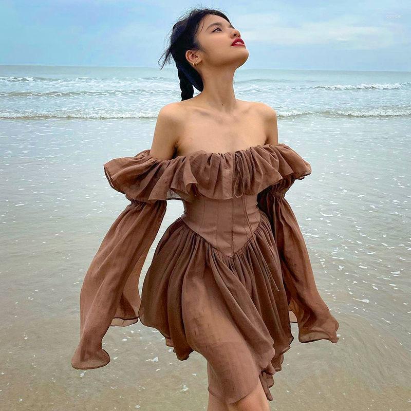 Casual Dresses Vintage Brown Corset Summer Woman 2023 Pleated Long Sleeve Ruffled Beach Walk Sexy Mini Dress Female Sundress
Casual Dresses Vintage Brown Corset Summer Woman 2023 Pleated Long Sleeve Ruffled Beach Walk Sexy Mini Dress Female Sundress