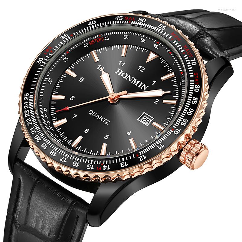 Wristwatches 2023 HONMIN Authentic Three-pin Fashion Business Belt Calendar Men's Quartz Wrist Watch With Gift Box
Wristwatches 2023 HONMIN Authentic Three-pin Fashion Business Belt Calendar Men's Quartz Wrist Watch With Gift Box