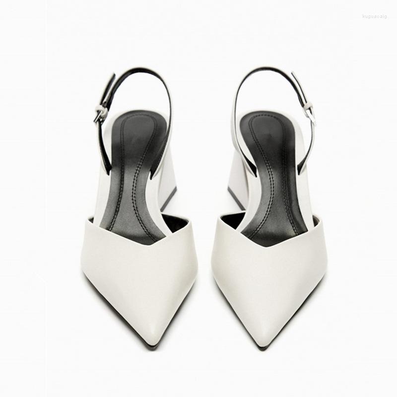 2025 S Fashion Designer Sandals Spring Autumn White Leather High Heels Women Pointed Toe Square Heel Casual Solid Office Shoes Woman
