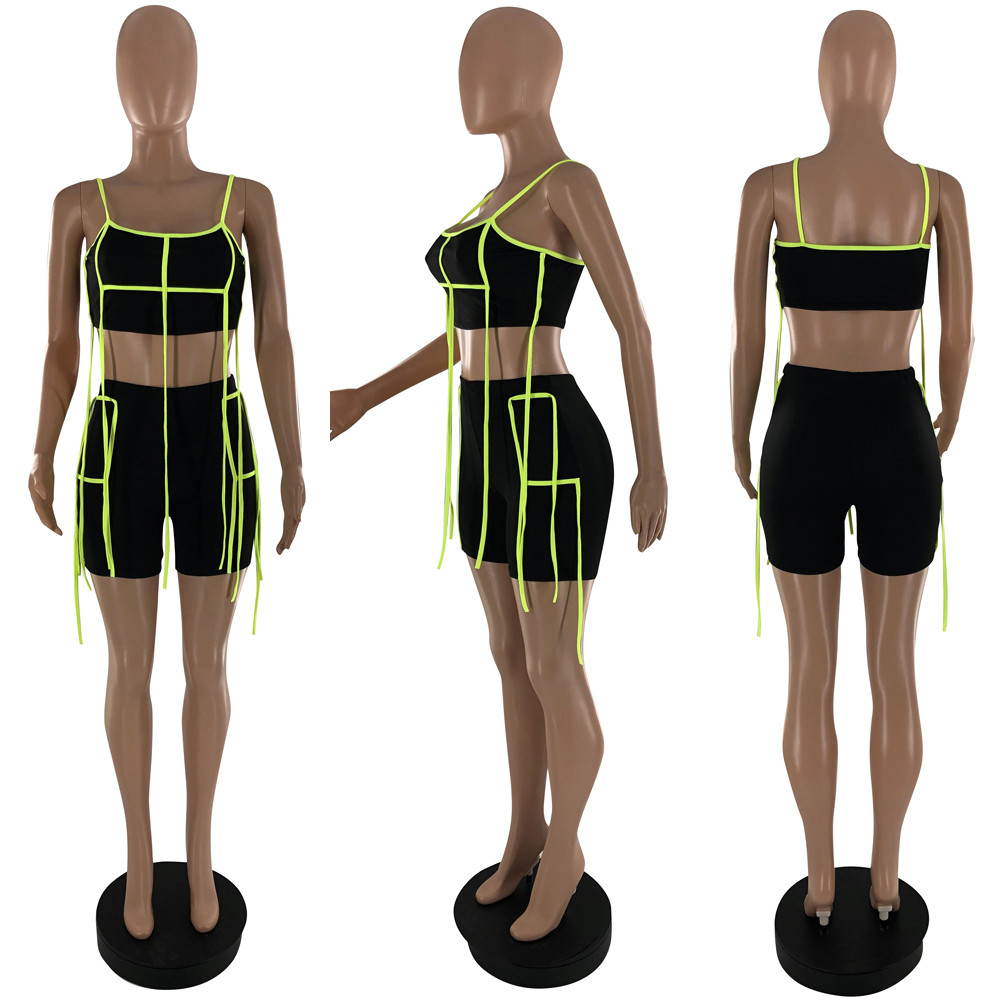 2023 Designer Two Piece Sets Tracksuits Womens Outfits Summer Tassels Sweatsuits Sexy Spaghetti Strap Tank Top and Shorts Casual Sportswear Bulk Whole