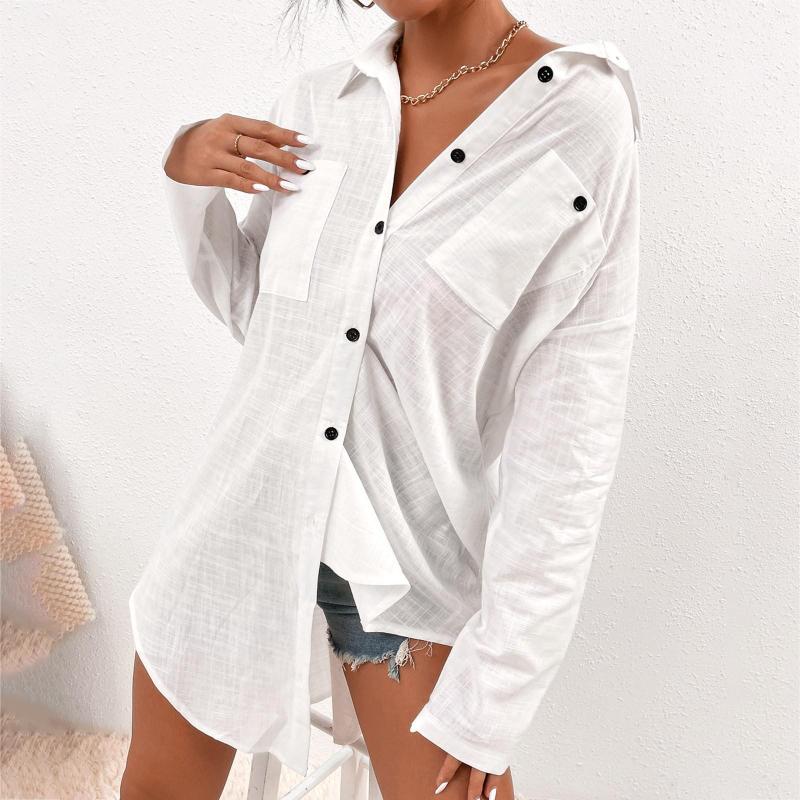 Casual Dresses Women Shirt Short Sleeve Distressed Dress Button Down Tunic Top