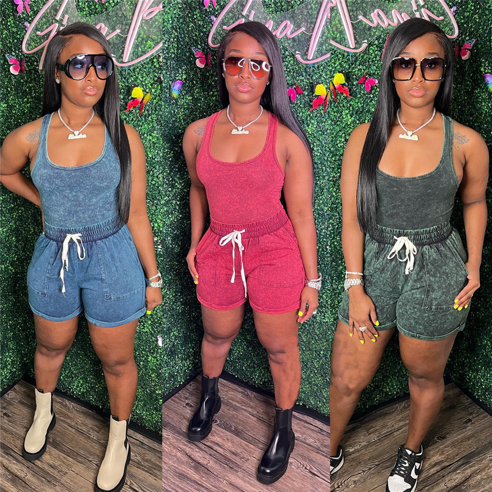 2023 Designer Summer Tracksuits Two Piece Sets Women Dye Tie Sleeveless Vest Tee and Shorts Print Sports suits Casual Sportswear Wholesale items Bulk 