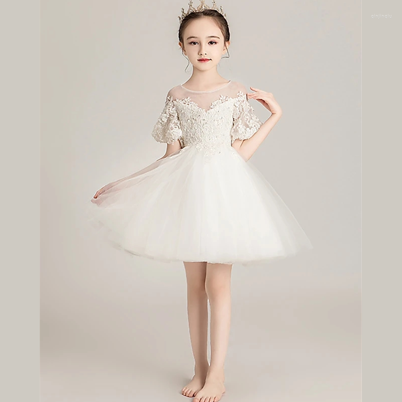 Girl Dresses Princess Short / Mini Flower Event Party Tulle Sleeve Illusion Neck With Beading First Communion, White
Girl Dresses Princess Short / Mini Flower Event Party Tulle Sleeve Illusion Neck With Beading First Communion, White