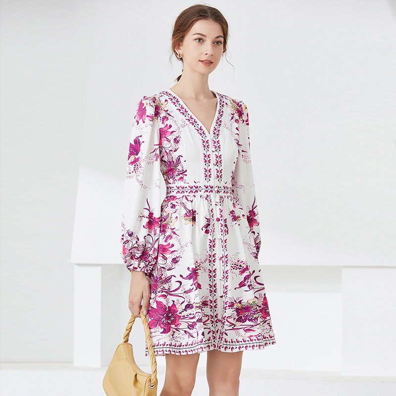 2023 Floral Printed Mini Dresses Lantern Sleeve Robe Women Designer V-Neck Weekend Cafe Casual Dress Spring Autumn Ladies Vacation Sweet Cute Slim A-Line Party Frocks, Purple
2023 Floral Printed Mini Dresses Lantern Sleeve Robe Women Designer V-Neck Weekend Cafe Casual Dress Spring Autumn Ladies Vacation Sweet Cute Slim A-Line Party Frocks, Purple