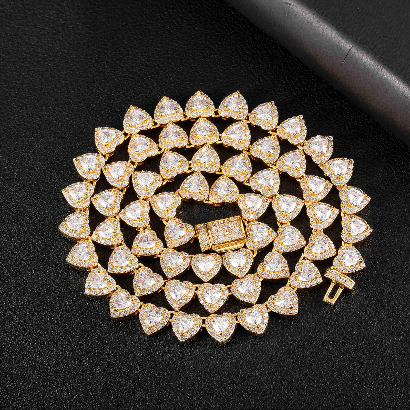 7mm Heart Cut Diamond Tennis Chain Iced Out Necklace Bracelet Set Rose Gold Plated Women Luxury Jewelry Set