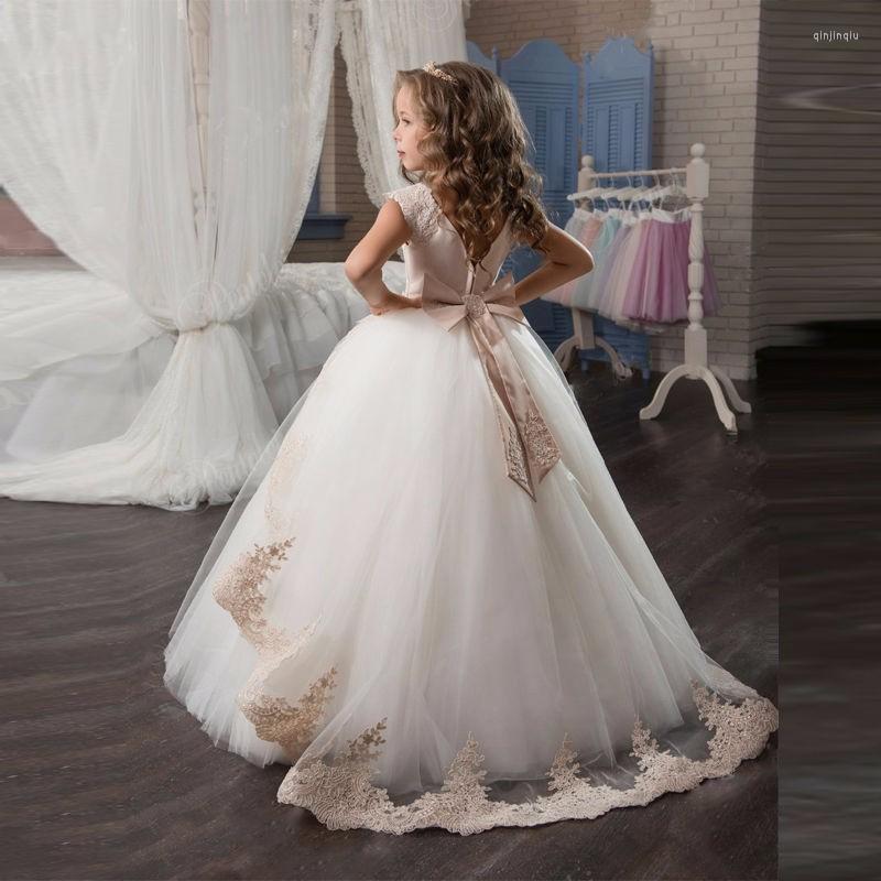Girl Dresses Ball Gown With Bow Kids Evening First Communion For Girls Gold Lace Appliques Flower, Beige
Girl Dresses Ball Gown With Bow Kids Evening First Communion For Girls Gold Lace Appliques Flower, Beige