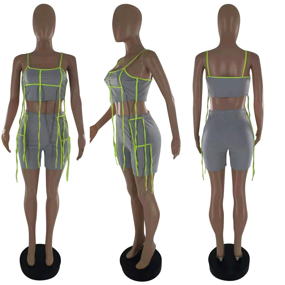 2023 Designer Two Piece Sets Tracksuits Womens Outfits Summer Tassels Sweatsuits Sexy Spaghetti Strap Tank Top and Shorts Casual Sportswear Bulk Whole