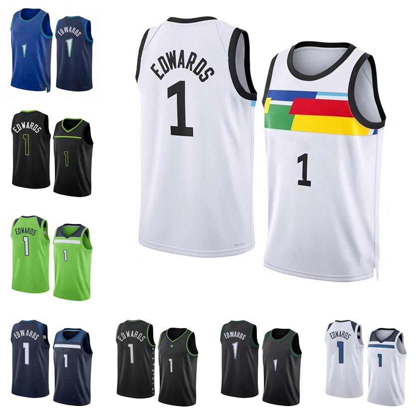 Anthony Edwards Basketball Jersey S-XXL 2022-23 season white black blue men women youth city jerseys 1