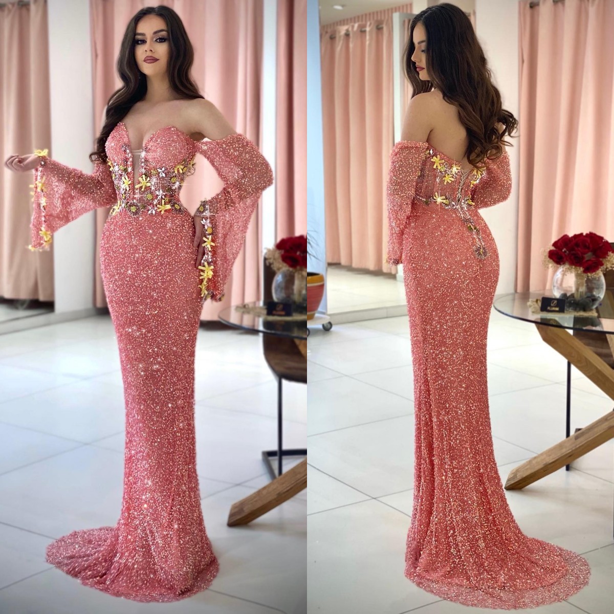 Sparkly Sequined Mermaid Prom Dresses Off The Shoulder Beading Long Sleeve Evening Gowns vestidos de noche, White
Sparkly Sequined Mermaid Prom Dresses Off The Shoulder Beading Long Sleeve Evening Gowns vestidos de noche, White