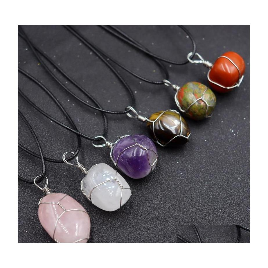 Pendant Necklaces Irregar Round Natural Stone Necklace Amethyst Lapis Rose Quartz Crystal Wrap Wire Healing For Women Men Drop Deliv Dhxnm
Pendant Necklaces Irregar Round Natural Stone Necklace Amethyst Lapis Rose Quartz Crystal Wrap Wire Healing For Women Men Drop Deliv Dhxnm