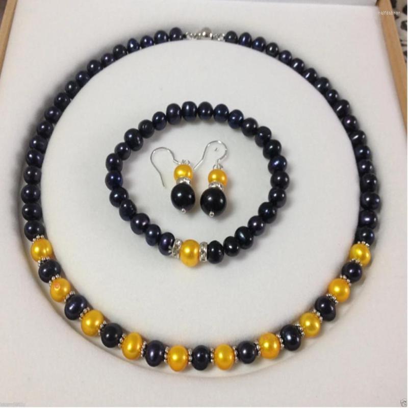 Necklace Earrings Set Hand Knotted 7-8mm Black Gold Freshwater Pearl 45cm Bracelet 20cm For Women Fashion Jewelry, Picture shown
Necklace Earrings Set Hand Knotted 7-8mm Black Gold Freshwater Pearl 45cm Bracelet 20cm For Women Fashion Jewelry, Picture shown