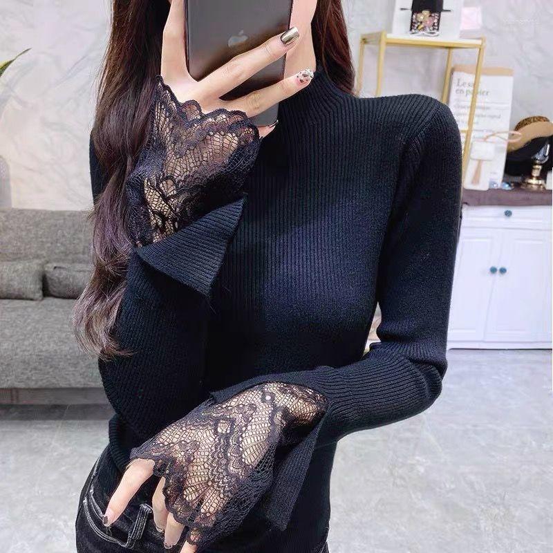 Women's Sweaters Lace Spliced Fashion Slim Autumn Winte Korean All-match Women's Solid Color Long Sleeve Half High Collar Knitted Jumper, Black
Women's Sweaters Lace Spliced Fashion Slim Autumn Winte Korean All-match Women's Solid Color Long Sleeve Half High Collar Knitted Jumper, Black